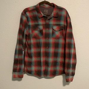 Prana Asylum Plaid Flannel Snap Button Thermal Lined Red Long Sleeve Shirt